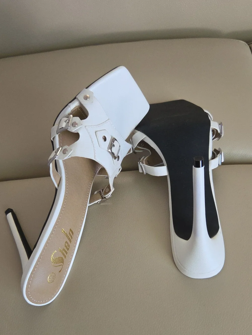 SHEIN White Stiletto Heel Sandals w/ Buckle Detail Size 8.5
